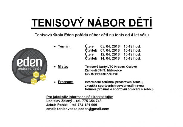 Zahajujeme jarní tenisové nábory